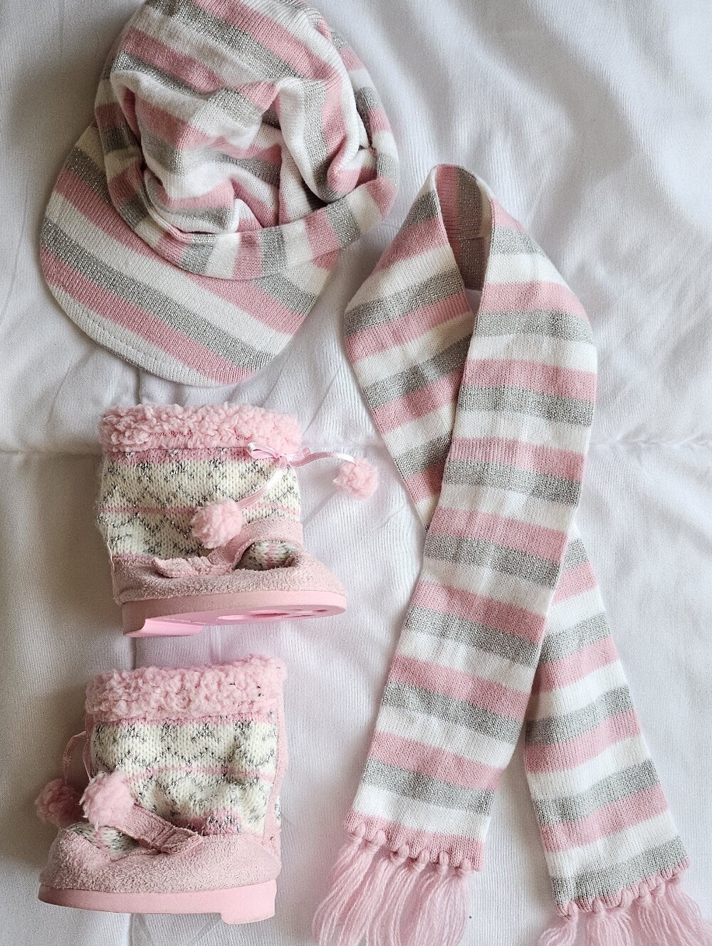Build-a-bear Pink & Silver Sparkley Striped Winter Accessories Set